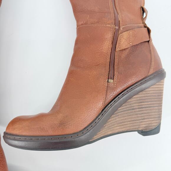 Timberland Stratham Heights Womens Brown Leather Wedge Tall Knee Boots 9 Lined - Picture 13 of 16